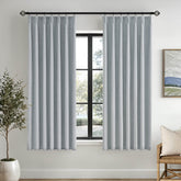 MIULEE Grayish Blue Pinch Pleated 100% Blackout Linen Curtains for Bedroom, Room Darkening Light Blocking Window Curtain 63 inches Long for Living Room, Black Out Pleat Drapes with Pin Hooks, 2 Panels